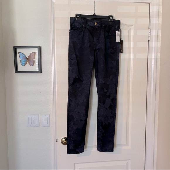 NWT JEN7 by 7 for All Mankind Dark Navy Floral Brocade Skinny Jeans - Picture 2 of 13